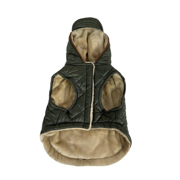 Nautica Pet Dog Jacket Hooded Puffer Fleece Vest XS Dark Green Preppy Classic - Picture 2 of 7